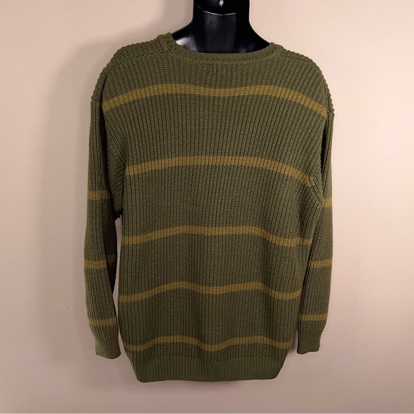XL PG Field Green Academia Knit Sweater Long Sleeve Stripes Mens Outdoor - Picture 4 of 13